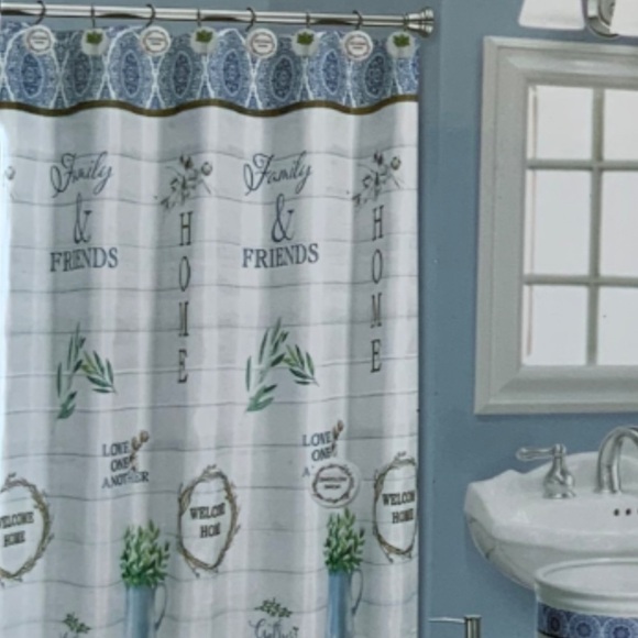 Modern Farmhouse Fabric Shower Curtain White Blue Multicolor 72 in X 72 in - Picture 11 of 16
